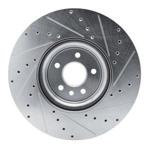 Jaguar XF Brake Rotor (1) - Front Left - R1 Concepts - Drilled & Slotted - Silver - `16-`24